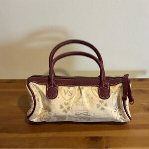 Victoria’s Secret Barrel Purse Handbag Coated Canvas VS  Logo & Hearts
